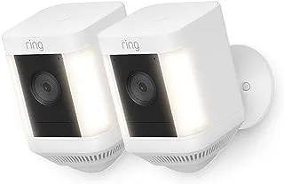 Ring Spotlight Cam Plus Battery من أمازون | كاميرا مراقبة لاسلكية خارجية 1080p HD ، ثنائية الاتجاه ، أضواء LED ، صفارة الإنذار ، بديل لنظام CCTV | 2 كاميرات