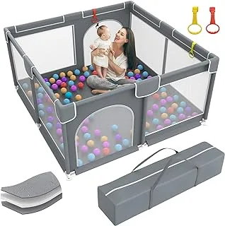 Baby Playpen, Large Baby Playard Baby Playpen for Toddlers, Portable Large Baby Fence Area with Anti-Slip Base, Kids Activity Center with Gate, Baby Play Yard Baby Fence with Soft Breathable Mesh