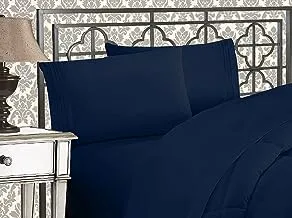 Elegant Comfort ™ الفاخرة 1500 خيطًا مطرزة بثلاثة أسطر مصرية أنعم وأرقى جودة فندقية مجموعة ملاءة سرير مكونة من 4 قطع ، مقاومة للتجاعيد والبهتان ، مقاس كينغ ، أزرق داكن