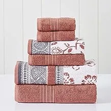 Modern Threads 6 Piece Set, 2 Bath Towels, 2 Hand Towels, 2 Washcloths Yarn Dyed Jacquard/Solid Towel Set Ophelia Clay