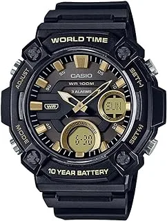 Casio 10 Year Battery World Time Countdown Timer Analog-Digital Watch (Model: AEQ-120W-9AV), Black, Digital