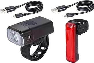 مصباح الدراجة Bbb بإشارة NanoStrike USB القابلة لإعادة الشحن مصباح أمامي وخلفي مضاد للماء | MTB Urban Road 600 Lumen BLS-165 ، أسود ، |