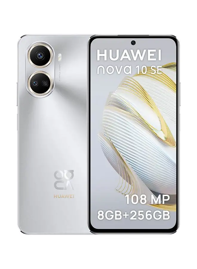 هاتف HUAWEI Nova 10 SE ثنائي الشريحة باللون الفضي المرصع بالنجوم العربية ، وذاكرة وصول عشوائي (RAM) سعة 8 جيجابايت ، وذاكرة 256 جيجابايت ، يدعم تقنية 4G - إصدار الشرق الأوسط