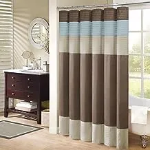Madison Park Amherst Bathroom Shower Curtain Faux Silk Pieced Striped Modern Microfiber Bath Curtains, 72x72