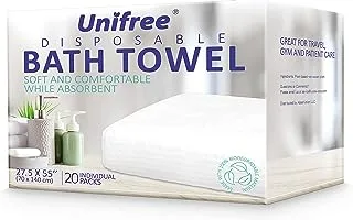 Unifree Disposable Bath Towels 丨Camping Towel I Gym Towel I Barber Towel 20 Count, Individually Packed, Large Size 27.5 by 55 inches (27.5“x55”)