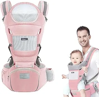 Baby Carrier with Hip Seat, Multi-Functional 9 in 1 Baby Carrier Infant to Toddler for All Seasons, Baby Backpack Carrier for Toddler, Infant, Newparents (7-40Lb) (Pink - Multifunctional)