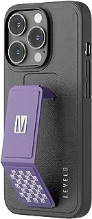 Levelo Morphix Gripstand PU Leather Case for iPhone 14 Pro, Deep Purple