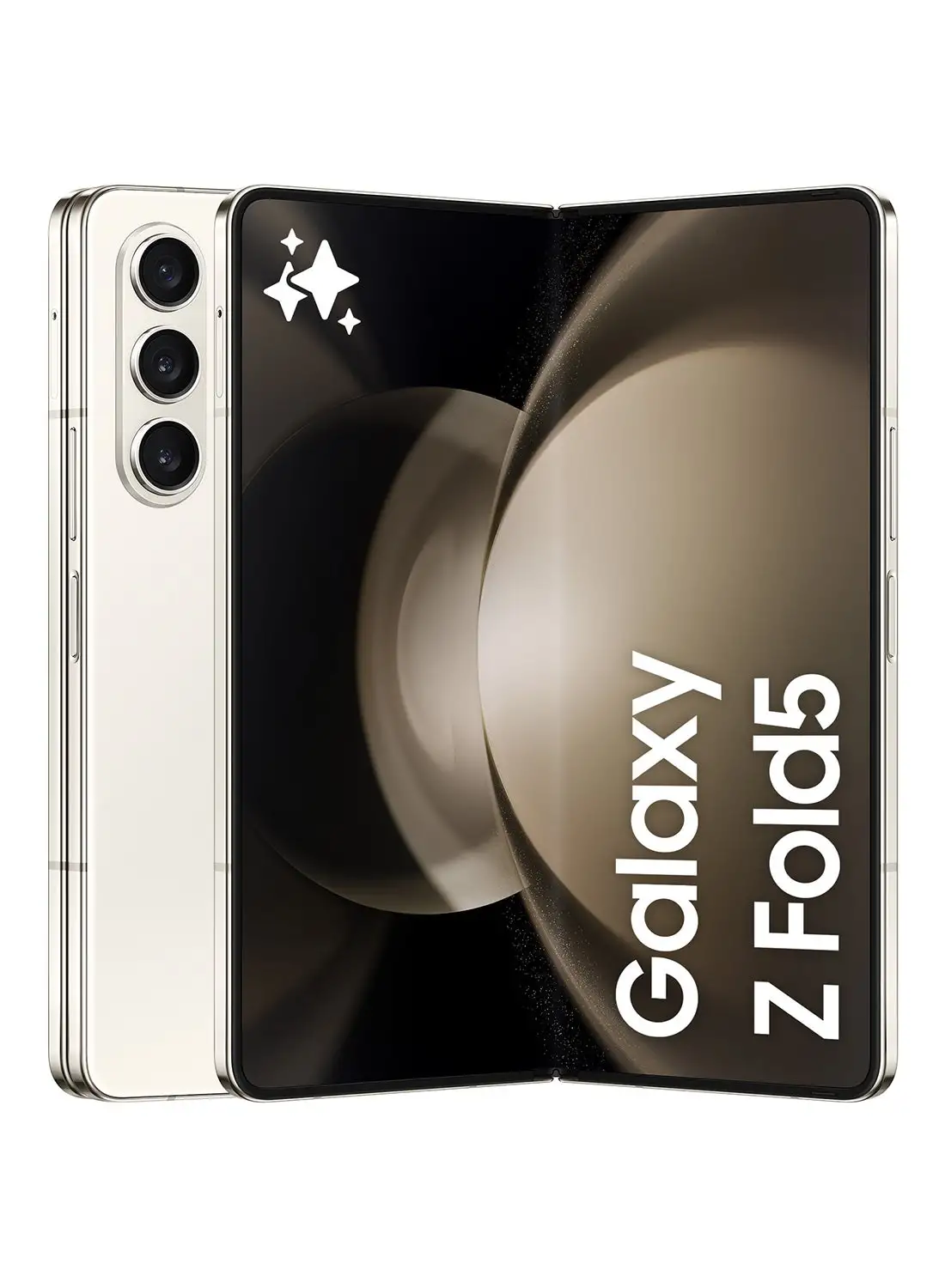هاتف سامسونج جالاكسي Z فولد 5 ثنائي شرائح الاتصال كريمي، وذاكرة وصول عشوائي (RAM) سعة 12 جيجابايت، وذاكرة تخزين داخلية 512 جيجابايت، ويدعم شبكة الجيل الخامس 5G - إصدار الشرق الأوسط