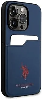 يو اس بولو أسن. حافظة صلبة بفتحة بطاقة PU لهاتف iPhone 14 Pro Max (6.7 بوصة) - أزرق داكن