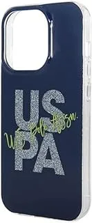 U.S. Polo Glitter Script Case Compatible With iPhone 14 Pro - Navy Blue