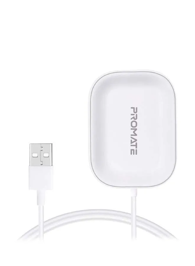 PROMATE Wireless Charger For AirPods, Powerful 5W Wireless Charging Dock with Anti-Slip Surface Design and Over-Charging Protection For AirPods and AirPods Pro, AuraPod-1 White