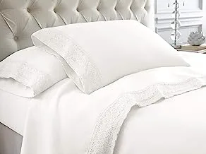 Amrapur Overseas | 4-Piece 100% Microfiber Crochet Lace Bed Sheet Set (White, Queen)