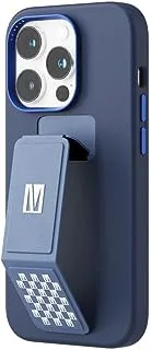 Levelo Morphix Silicone Case with Leather Grip for iPhone 14 Pro, Navy Blue