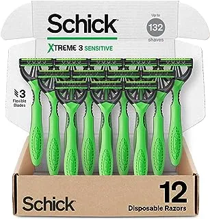 Schick Xtreme 3 Sensitive Razor — Disposable Razors Men, Head Razor, Razors for Men Sensitive Skin, 12 Count
