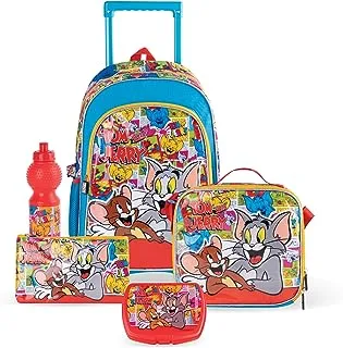 Trucare Warner Bros' Tom And Jerry Pop Art 5-in-1 Trolley Box Set for Unisex Kids, 18-inch Size, Red