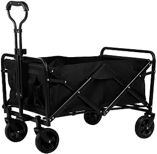 Collapsible Folding Wagon with 220lbs Weight Capacity, Outdoor Utility Wagon Cart Heavy Duty Foldable with Side Pocket, Grocery Wagon for Garden Sports Outdoor Camping