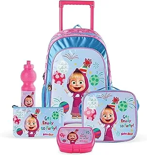 Trucare Masha and The Bear Get Ready To Party 5-in-1 Trolley Box Set for Girls, 18-inch Size, Blue