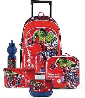 Trucare Marvel Avengers Assemble 5-in-1 Trolley Box Set for Boys, 18-inch Size, Red