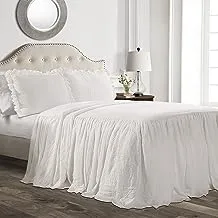 طقم مفرش سرير بتنورة مكشكشة من Lush Decor باللون الأبيض بتصميم بيت المزرعة خفيف الوزن مكون من 3 قطع، مقاس King
