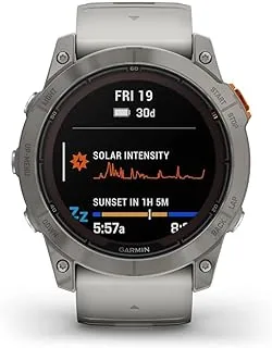 ساعة ذكية Garmin Fenix ​​7X Pro Sapphire Solar Edition مع حزام، هيكل 51 ملم، رمادي ضبابي/برتقالي