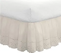 تنورة سرير ذات فتحات من FRESH IDEAS تفاصيل مطرزة بكشكشة غبار ، تصميم كلاسيكي بطول 14 بوصة بتصميم مجمّع ، مزدوج ، عاجي (FRE30014IVOR01)