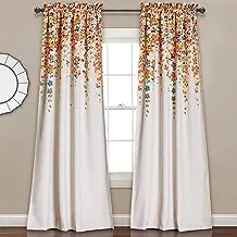 Lush Decor Weeping Flowers Curtains Turquoise and Tangerine Room Darkening Window Panel Set (Pair), 95