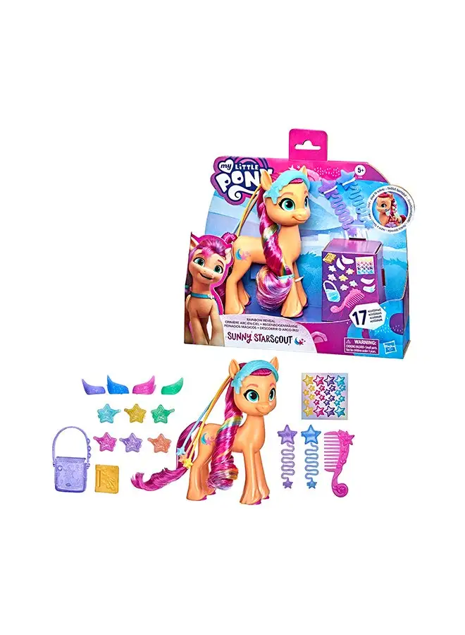 my little Pony My Little Pony A New Generation And Rainbow Reveal Sunny And Starscout - 6-Inch Orange Pony Toy With Surprise Rainbow Braid And 17 Accessories
