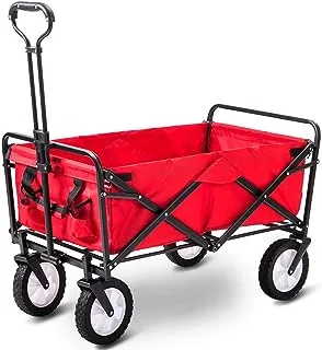 Trolley Garden Foldable Cart Heavy Duty Festival Trolley Pull Wagon Truck Transport Cart Collapsible with Brake Wheels,80 kg/176 Pounds Capacity,Red