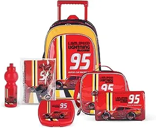 مجموعة صندوق حقيبة مدرسية بعجلات 6 في 1 مرخصة من تروكير | حقيبة ظهر للأطفال والأولاد والبنات | مقاومة للماء، 18 بوصة