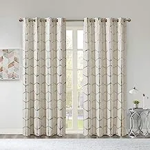 Intelligent Design Raina Total Blackout Metallic Print Grommet Top Single Curtain Panel Thermal Insulated Light Blocking Drape for Bedroom Living Room and Dorm, 50x84, Ivory/Gold 1 Piece