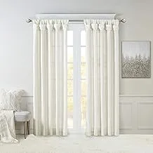 Madison Park Emilia Faux Silk Single Curtain with Privacy Lining, DIY Twist Tab Top, Window Drape for Living Room, Bedroom and Dorm, 50x84, White