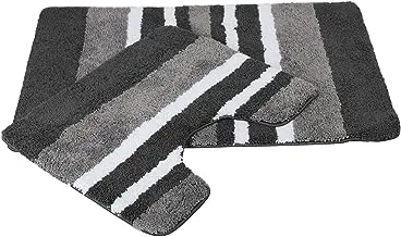 CANNON Bath Mat Set, 2 Pieces, Dark Grey/Grey/White | 1 Bath Mat 60 x 90 cm, 1 Bath Mat 60 x 50 cm