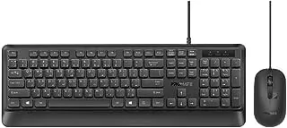 Promate Ultra-Slim Wired Keyboard with 2400 DPI Mouse, Silicone Grip, Palm Rest and Angled Design, Combo-CM5