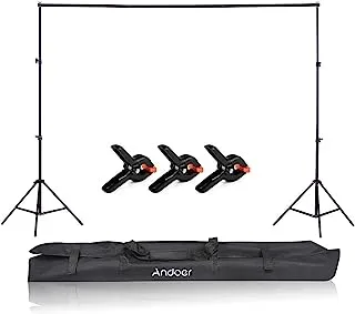 2 * 2m/6.6 * 6.6ft Studio Backdrop Stand Bracket Aluminum Alloy Adjustable Photography Background Support System with Carrying Bag 3pcs Backdrop Clamps