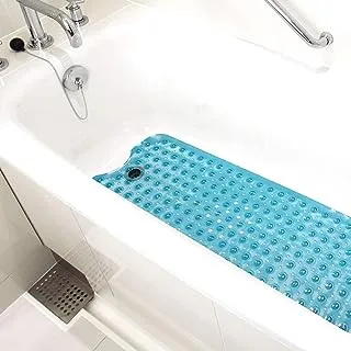سجادة حمام هيلث سمارت كبيرة جدًا مضادة للانزلاق وحصيرة حوض الاستحمام مع أكواب شفط وفتحات تصريف لقبضة مضادة للانزلاق، يمكن غسلها في الغسالة، كبيرة جدًا، 40 × 15.5، أزرق