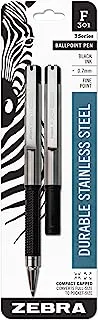 قلم Zebra Pen F-301، قلم حبر جاف مضغوط قابل للسحب، أسطوانة من الفولاذ المقاوم للصدأ، نقطة دقيقة، 0.7 مم، حبر أسود، عبوتان