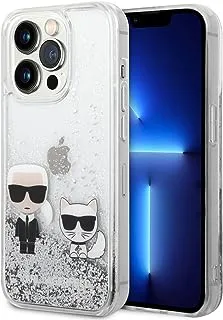 جراب CG MOBILE Karl Lagerfeld من السيليكون اللامع السائل وواقي Karl وChupette/رفيع للغاية/غير قابل للانزلاق/ممتص للصدمات/مضاد للخدش متوافق مع iPhone 14 Pro 6.1 بوصة (فضي)