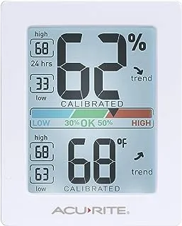 جهاز قياس الرطوبة ومقياس الحرارة من أكيورايت برو مع إضاءة خلفية تعمل باللمس، أبيض