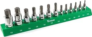 Titan 85532 13-Piece Torx Bit Socket Set with Magnetic Storage Rail, Black