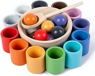 Baanoon Colorful Balls, Ball and Cup, Multicolor, Ages 3+, Colored Wood, Learn Colors, Educational Toys, 26 Pieces