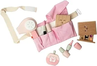 Baanoon Makeup Bag Set for Girls, Pink, Ages 3+, Wooden Makeup for Kids, Educational Dresser, Toys, 10 Pieces