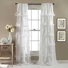 Lush Decor Nerina Curtain Sheer Ruffled Textured Window Panel for Living, Dining Room, Bedroom (Single), 84 by 54-Inch, White