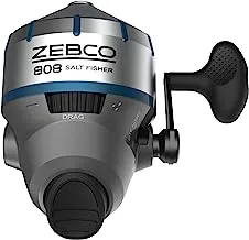 Zebco 808 Saltwater Spincast Fishing Reel, Stainless Steel Reel Cover with ABS Insert, Quickset Anti-Reverse and Bite Alert, Pre-spooled with 20-Pound Fishing Line, Size 80, Silver