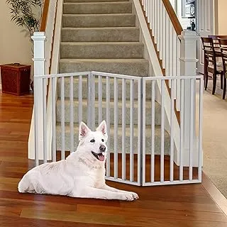 Pet Gate - 3-Panel Indoor Foldable Dog Fence for Stairs, Hallways, or Doorways - 54x32-Inch Wood Freestanding Dog Gates by PETMAKER (White)
