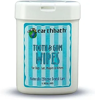 Earthbath All Natural Tooth And Gum Wipes with Lite Peppermint Flavor, White, 25 Pcs
