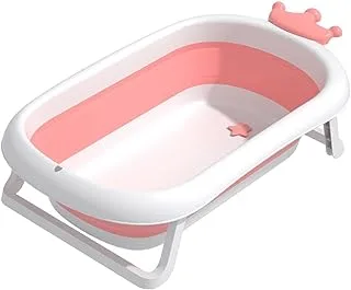 بامبل آند بيرد - حوض استحمام للأطفال - مع وسادة - قابل للطي - محمول - مناسب لحديثي الولادة والأطفال الصغار - مضاد للانزلاق - وردي