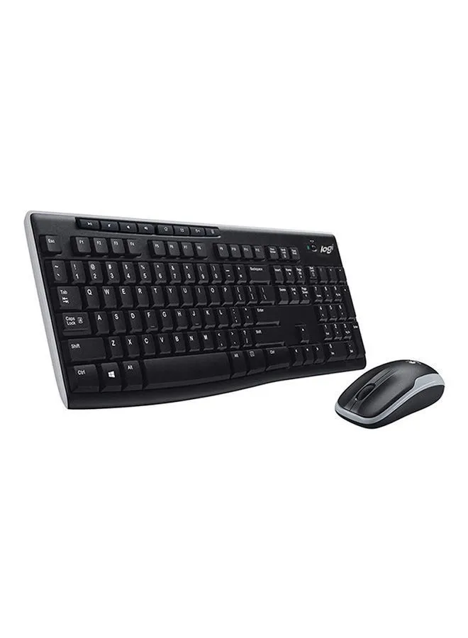 Logitech MK270 Wireless Combo Keyboard and Mouse, English Arabic Layout, Long Battery Life, 1000 DPI Resolution, Multimedia Keys, Compact Design Black