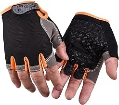 MG Pair Half Finger Bicycle Cycling Gloves High Elasticity Breathable Mesh Anti-slip MTB Bike Gloves Outdoor Sports Cycling Gloves, Black/Orange - Large