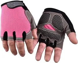 MG Pair Half Finger Bicycle Cycling Gloves High Elasticity Breathable Mesh Anti-slip MTB Bike Gloves Outdoor Sports Cycling Gloves, Pink/Grey - Large