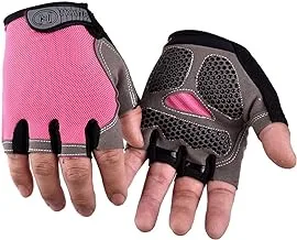 MG Pair Half Finger Bicycle Cycling Gloves High Elasticity Breathable Mesh Anti-slip MTB Bike Gloves Outdoor Sports Cycling Gloves, Pink/Grey - Medium